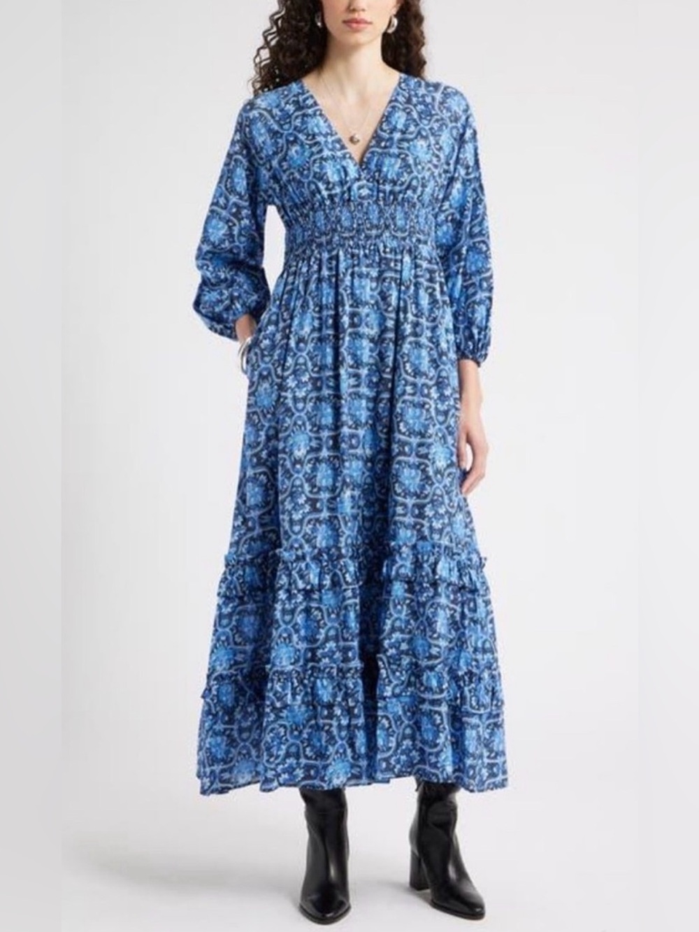 Chelsea28 Tiered Ruffle Long Sleeve Maxi Dress